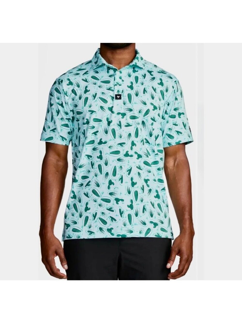 Bad Birdie Mens Size Small Golf Polo Tony Saguaro Cactus Print Blue Stretchy